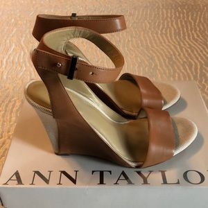 Ann Taylor Leather & Linen Ankle Strap Wedges
